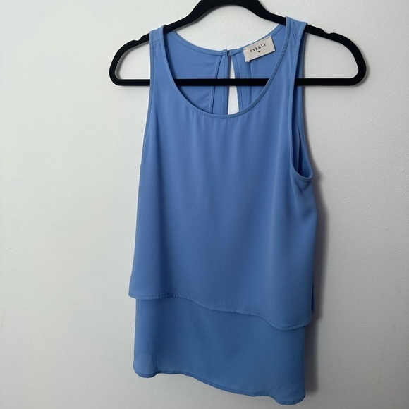 Everly Top Blouse Blue Sleeveless Summer Festival Flowy Top minimalist Spring - Picture 3 of 14